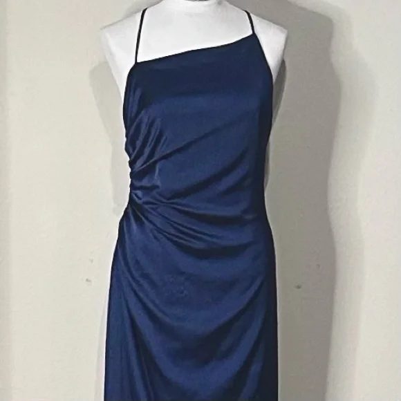 MillyElectra slip dress navy open back midi length